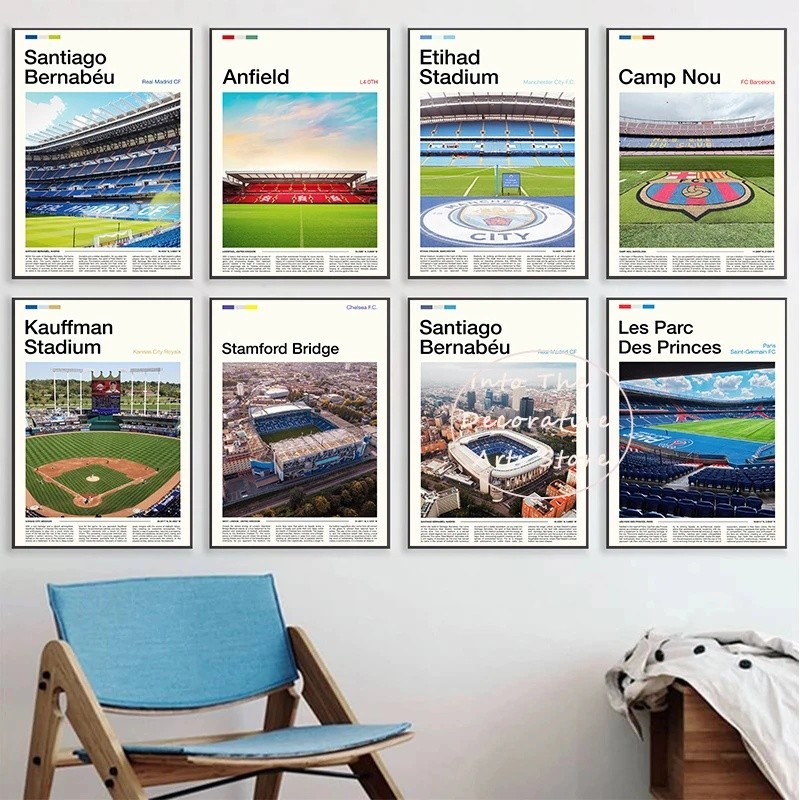 กีฬาที่มีชื่อเสียงของโลกAnfield Stadium Allianz Arena Molineux Arsenal Stadiumโปสเตอร์ผ้าใบภาพวาดWal