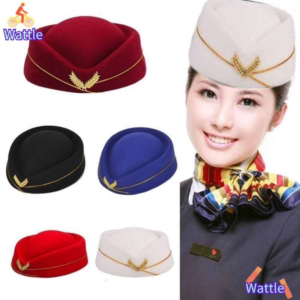 WATTLE Air Hostess หมวกคุณภาพสูงหมวกทํางานอุปกรณ์เสริมเครื่องแต่งกายหมวกปาร์ตี้