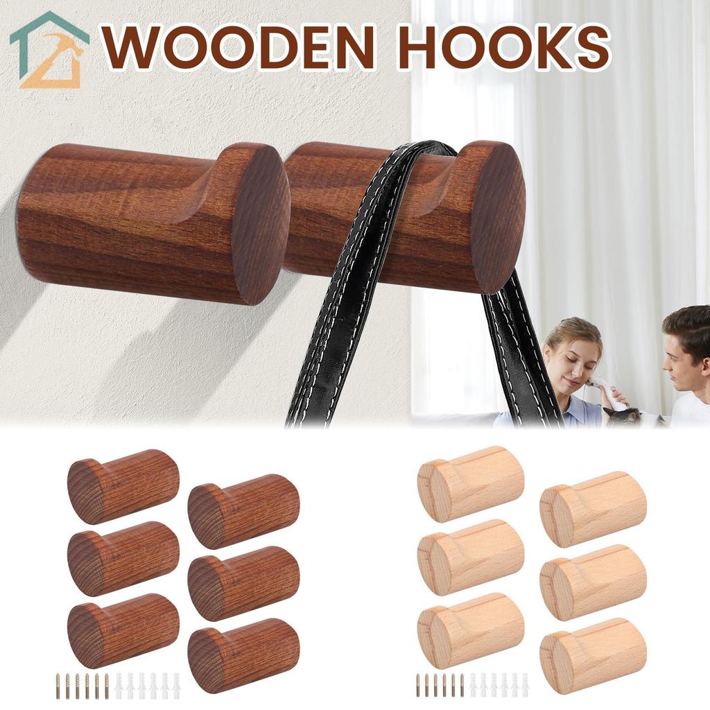 6 ชิ้นไม้ Coat Hook Enduring ติดผนังประตู Hook ติดตั้งง่าย Coat Rack ติดผนัง SHOPCYC4443