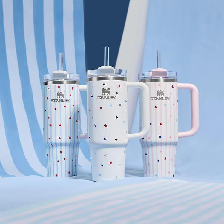 Korea Direct Mail STANLEY H2.0 Star Stripe Handle Straw Thermos Cup Car Portable Cup#韩国直邮STANLEY H2.