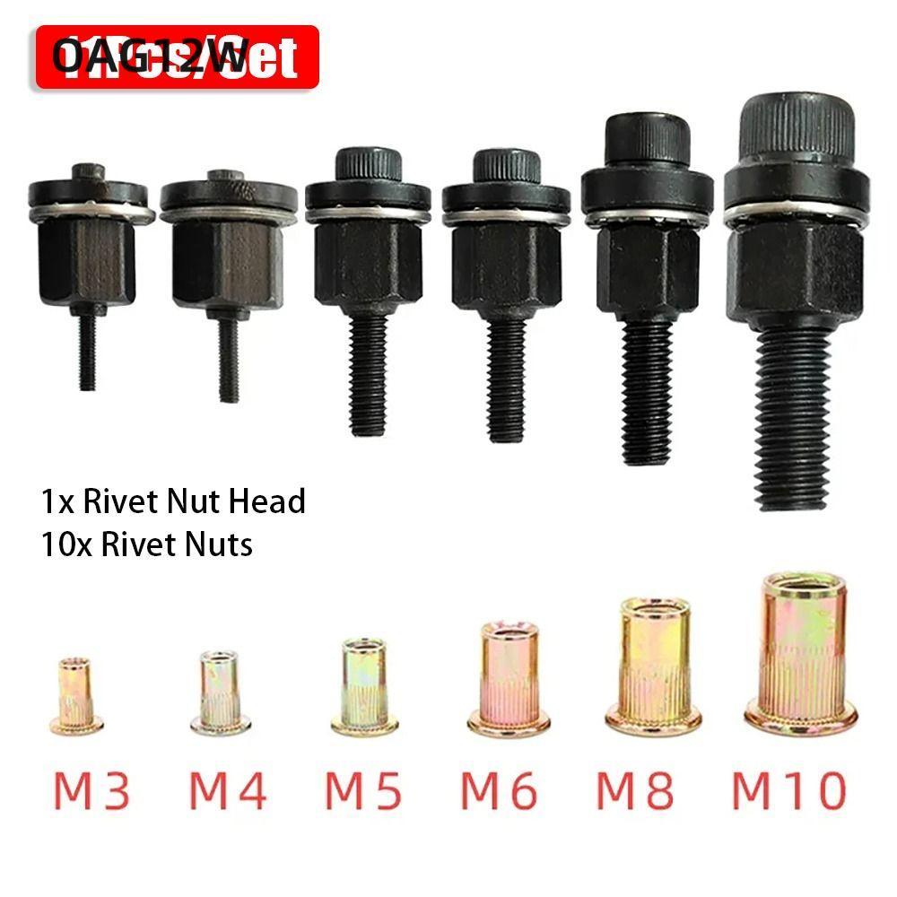 OAG12W 11 ชิ้น/เซ็ต Hand Rivet Nut, ติดตั้งง่าย M3 M4 M5 M6 M8 M10 คู่มือ Riveter เครื่องมือ,พร้อม R