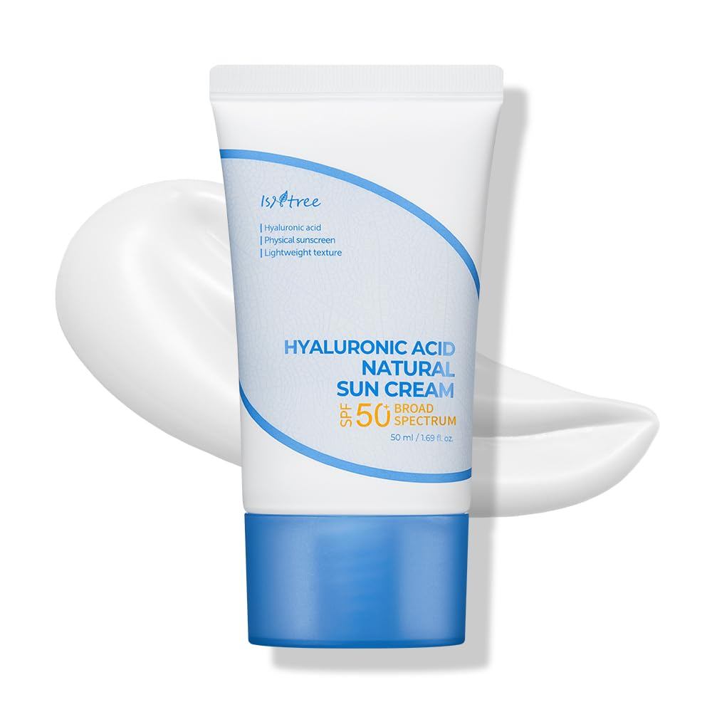 ISNTREE Hyaluronic Acid Natural Suncream SPF 50, Mineral Sunscreen, Gentle Tone-Up Effect, Hydrating