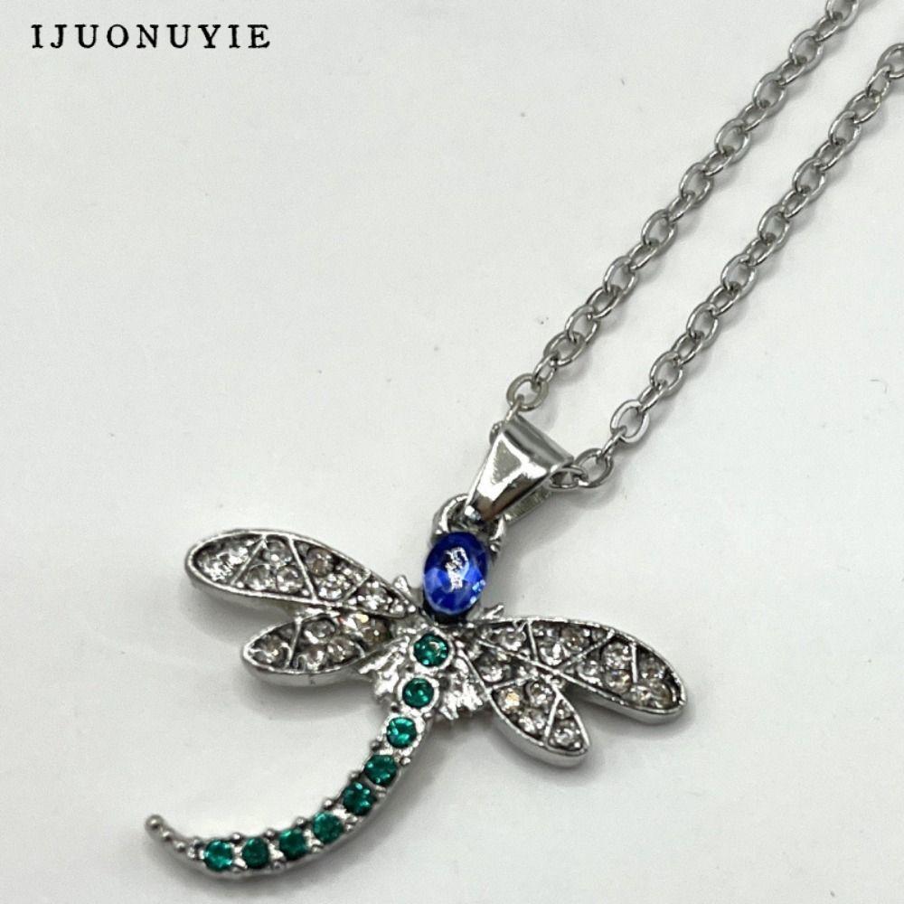 IJUONUYIE Cubic Zirconia สร้อยคอ, สีสัน Cubic Zirconia Dragonfly รูปสร้อยคอจี้ Dragonfly, แฟชั่นฝังอ