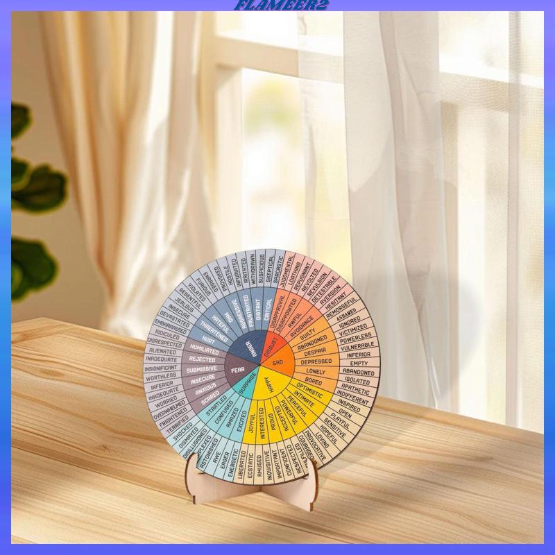 [Flameer2] Feeling Wheel Therapist Gifts Wooden Double Sided Purse Mood Wheel with Stand for School 