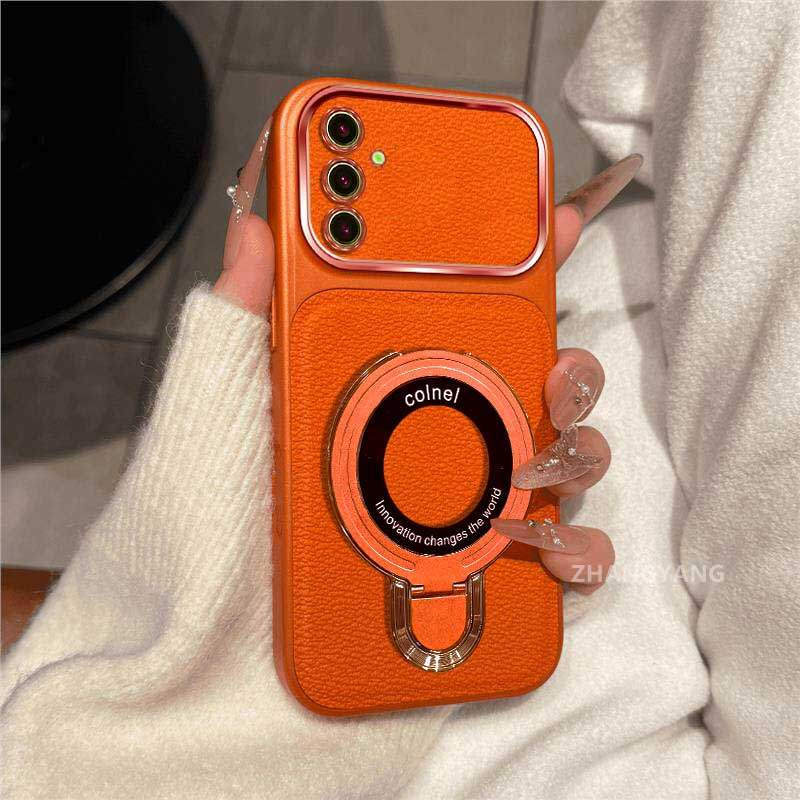 สําหรับ Samsung S25 FE S25 Plus S25 S25 Ultra หน้าต่างขนาดใหญ่หนังวัสดุ anti drop เคสโทรศัพท์ความงาม