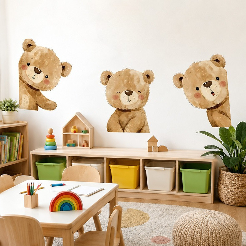 ส่งจากไทย สติ๊กเกอร์ติดผนังรูปหมีน่ารัก ขนาด 30×40 ซม. 3PCS แบบลอกออกได้ กันน้ำ เหมาะสำหรับประตู ห้องนอน ห้องนั่งเล่น ตู้เย็น และห้องน้ำ สไตล์ศิลปะการ์ตูนสัตว์...