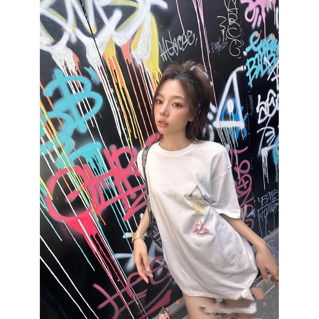 DIOR ผู้ชายผู้หญิง Plus ขนาดแขนสั้นคู่สไตล์รอบคอ Slim-fit หนา Impervious Casual Top พิมพ์เสื้อยืด Ni
