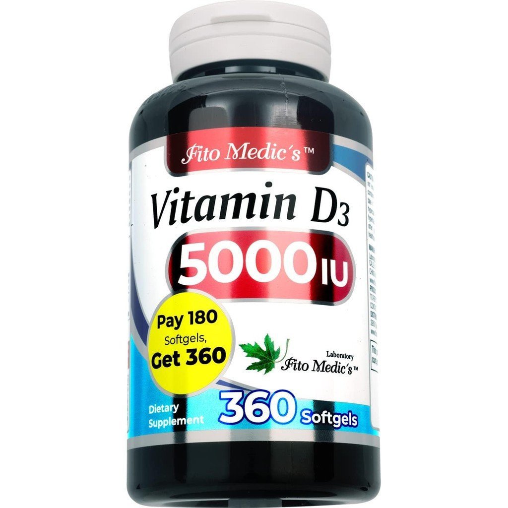 FITO MEDICS Lab-Vitamin D-5000 IU-Vitamin D3-360 Soft Capsules-Vitamin D3 5000 IU-ใช้สําหรับกระดูก ฟ