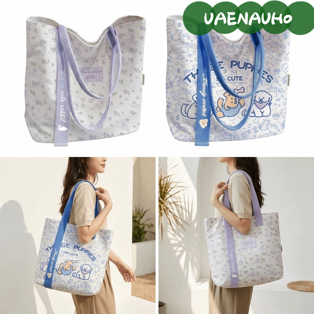 UAENAUH0 Tote Bag, Canva Zipper Closed Shoulder Bag, Cartoon Dog Print Cute Style Lightweight Studen