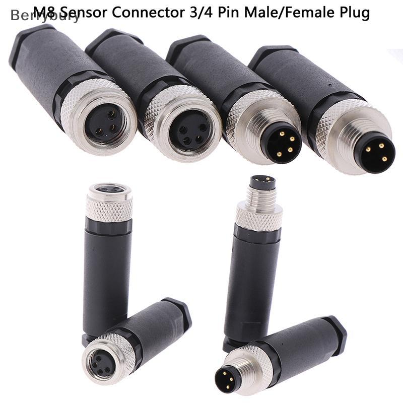 Berrybury 1 PC M8 Sensor Connector 3/4 Pin ปลั๊กมุมตรงชาย/หญิงใหม่