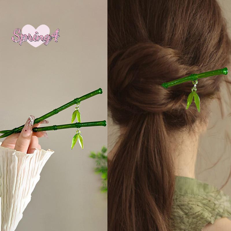 <Spring4> 2024 ใหม่สไตล์จีนพลาสติกสีเขียวไม้ไผ่ Leaf Hair Sti สําหรับผู้หญิงสาว Vintage อะคริลิค Chopsti Hairpin อุปกรณ์เสริมผม Nice