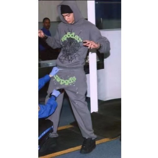 American Street Wear Sp5der 555 โฟมพิมพ์ High Street LOGO ผู้ชายผู้หญิงหลวม Hooded Sweatshirt Spider