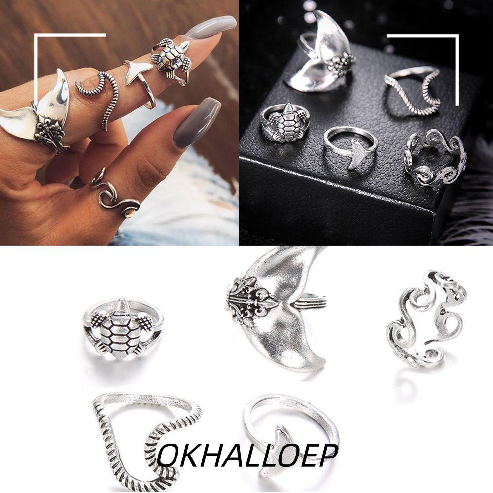 IOKHALLO 5 ชิ้น Finger Ring Charm Knuckle ชุดเครื่องประดับหางปลาวาฬ