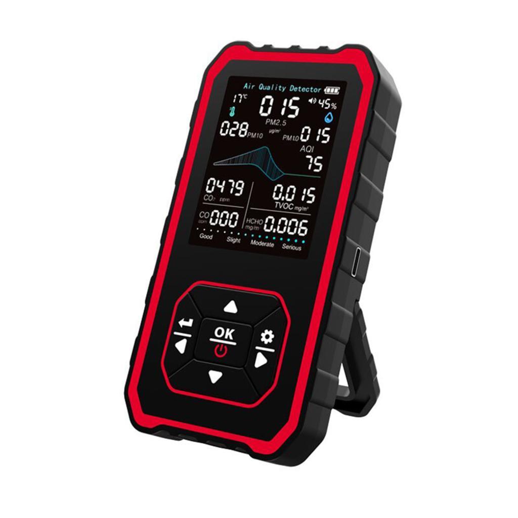 Yunseity Air Quality Monitor ความชื้นอุณหภูมิในร่ม PM 2.5 CO2 TVOC HCHO PM1 PM10 แบตเตอรี่แสดงเวลาจร