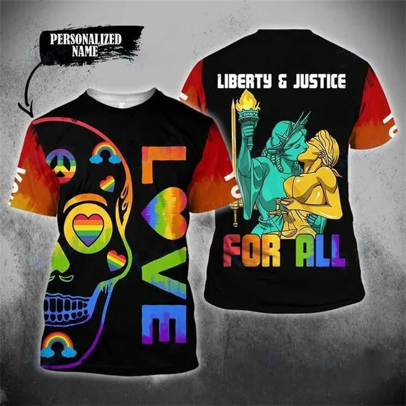 2026 LGBT Pride 3D พิมพ์ T เสื้อสําหรับชายที่กําหนดเองชื่อเกย์คู่เสื้อยืด Rainbow Flag Proud LGBTQ แ