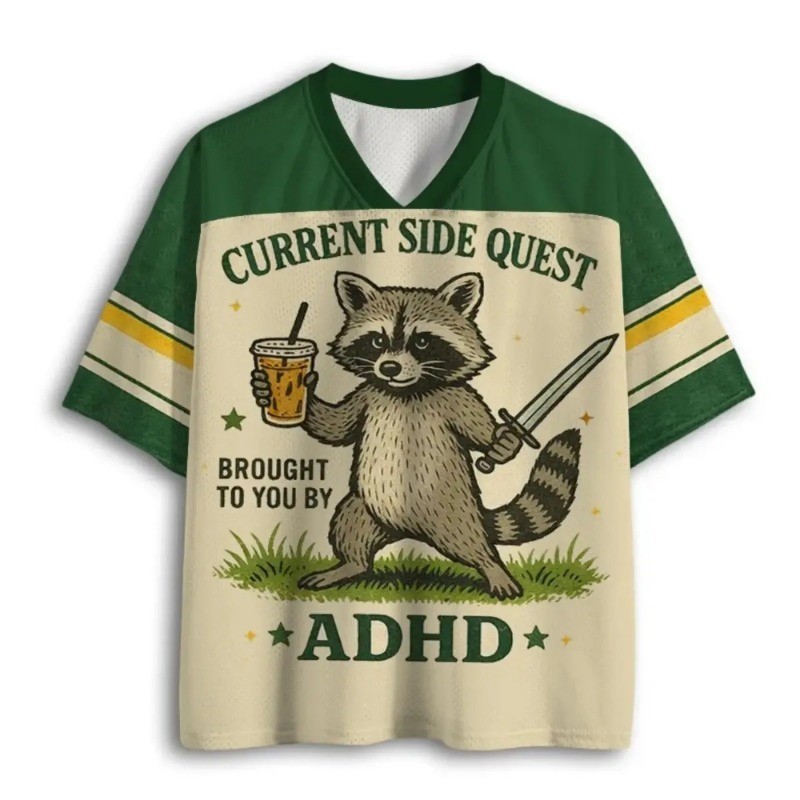 Musim Panas 2026 Jualan Panas Retro Fun Raccoon Cetak V คอ Y2K แฟชั่น Baju เสื้อยืด Kasual สายซ์ (XX