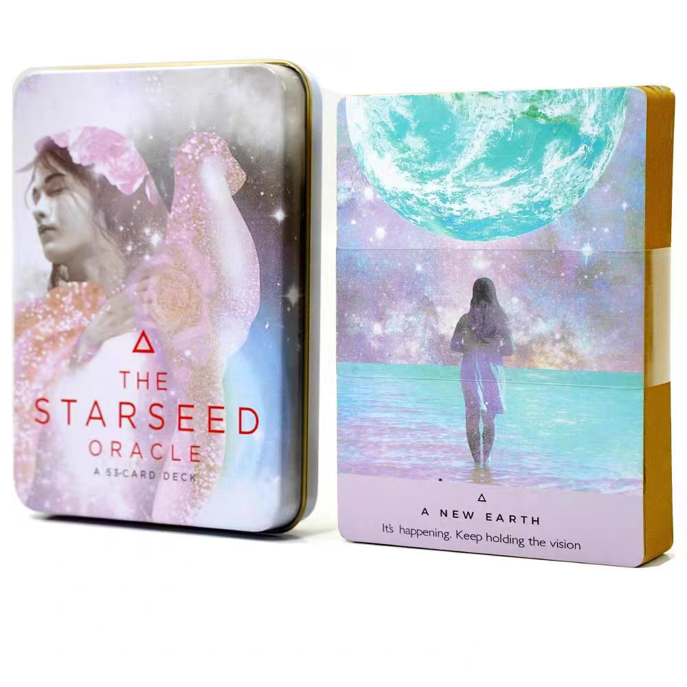กล่องดีบุก 10.3 * 7.2 ซม. Starseed Oracle Card ภาษาอังกฤษเกมกระดานการ์ดเกม The Starseed Oracle