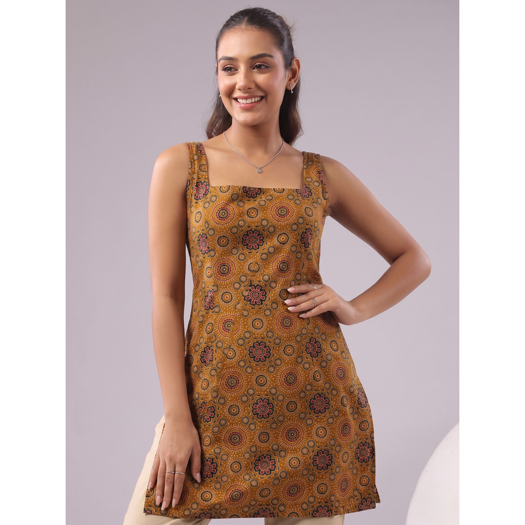 Ajrak Cotton Sleeve Short Kurtis