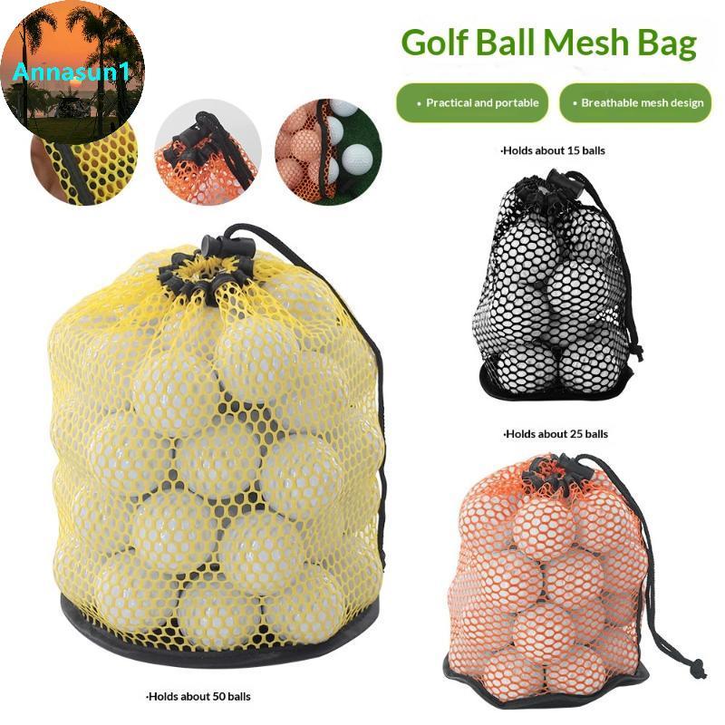 Annasun Golf Ball Holder Bag Breathable Drawstring Mesh Pouch Fit 12/25/50 Balls น้ําหนักเบาสําหรับเล่นกีฬากอล์ฟกลางแจ้งใช้ทุกวัน TH