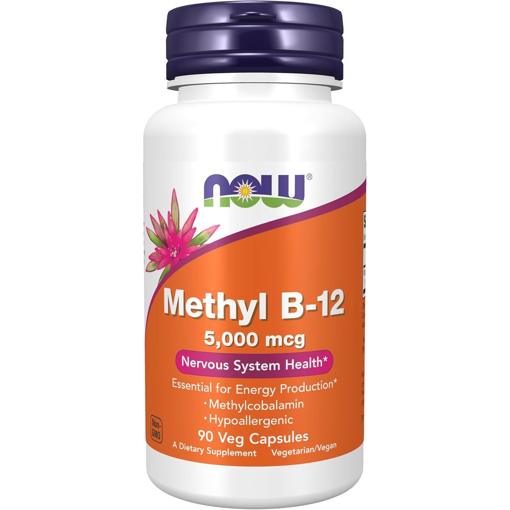 NOW Foods NOW อาหารเสริม Methyl B-12 5000mcg, Methyl Cobalt Amino, Hypoallergenic, 90 แคปซูลมังสวิรั