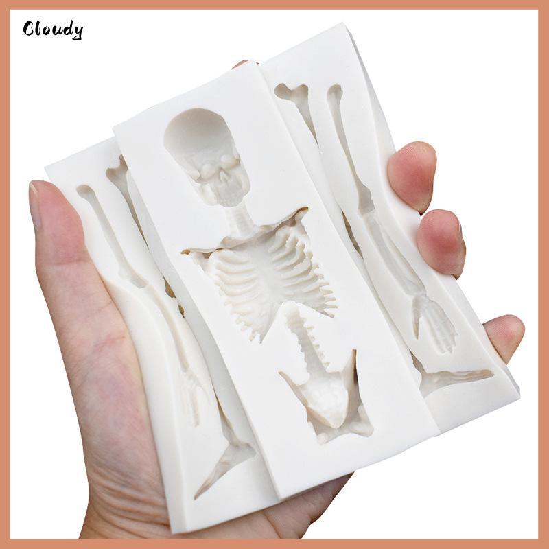 [Cloudy] โครงกระดูกฮาโลวีนโครงกระดูกแม่พิมพ์ซิลิโคน F Ondant เครื่องมือตกแต่งเค้ก Sugarcraft Candy C