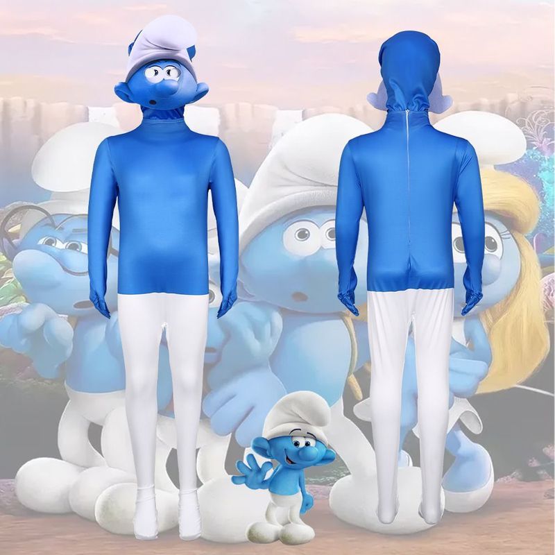 เปิดตัวฮาโลวีน Smurf ภาพยนตร์คอสเพลย์เครื่องแต่งกายคอสเพลย์ Tightsuit เสื้อผ้า