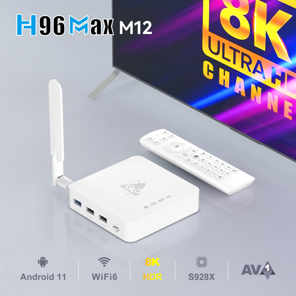 8 Core H96 MAX M12 S928X กล่องทีวีด้านบน Android 11 WIFI6 กล่องทีวี BT5.4