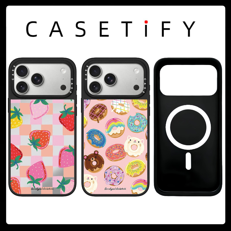 กระจก กระจกสไตล์แม่เหล็กสตรอเบอร์รี่รูปแบบขนมเคสโทรศัพท์ iPhone เหมาะสําหรับ iPhone17promax 17Air 16