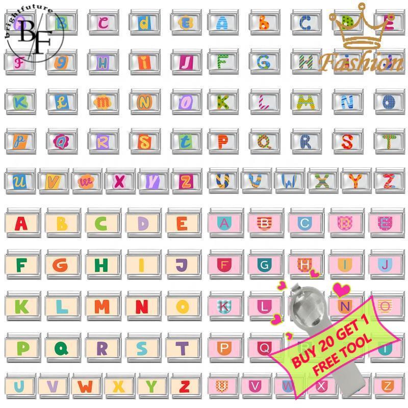 หลายสี26ตัวอักษรอิตาลีสร้อยข้อมือเสน่ห์พอดี9มิลลิเมตรสร้อยข้อมือสแตนเลสเครื่องประดับทําอุปกรณ์ทําเองย้อนยุคบุคลิกภาพโมดูลสร้อยข้อ