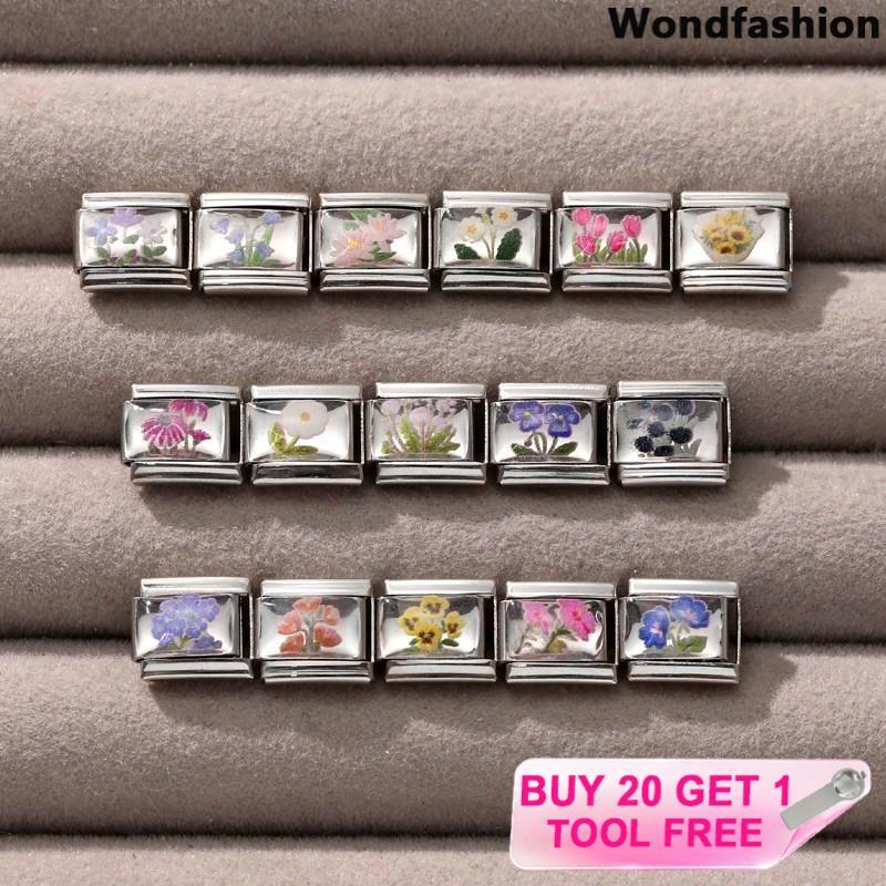 อีพ็อกซี่สีดอกไม้อิตาเลี่ยน Charm สร้อยข้อมือ Fit 9 มม.สร้อยข้อมือสแตนเลส DIY เครื่องประดับทําอุปกรณ์เสริม Retro บุคลิกภาพโมดูลสร้อยข้อมืออุปกรณ์เสริม