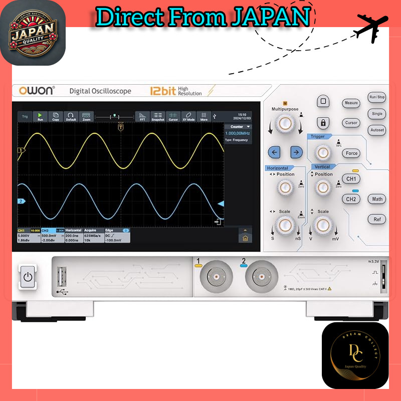 OWON ADS824A 4-Channel 200 MHz Digital Oscilloscope — 12-bit ADC, 1.25 GSa/s, 50Mpts Memory, 7" Touc