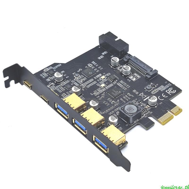 Jenniferac Next-Gen Type-C USB 3 2 Gen1 บอร์ด PCI-E พร้อมฮับ 5 พอร์ตและขั้วต่อภายใน - ขยายความสามารถ