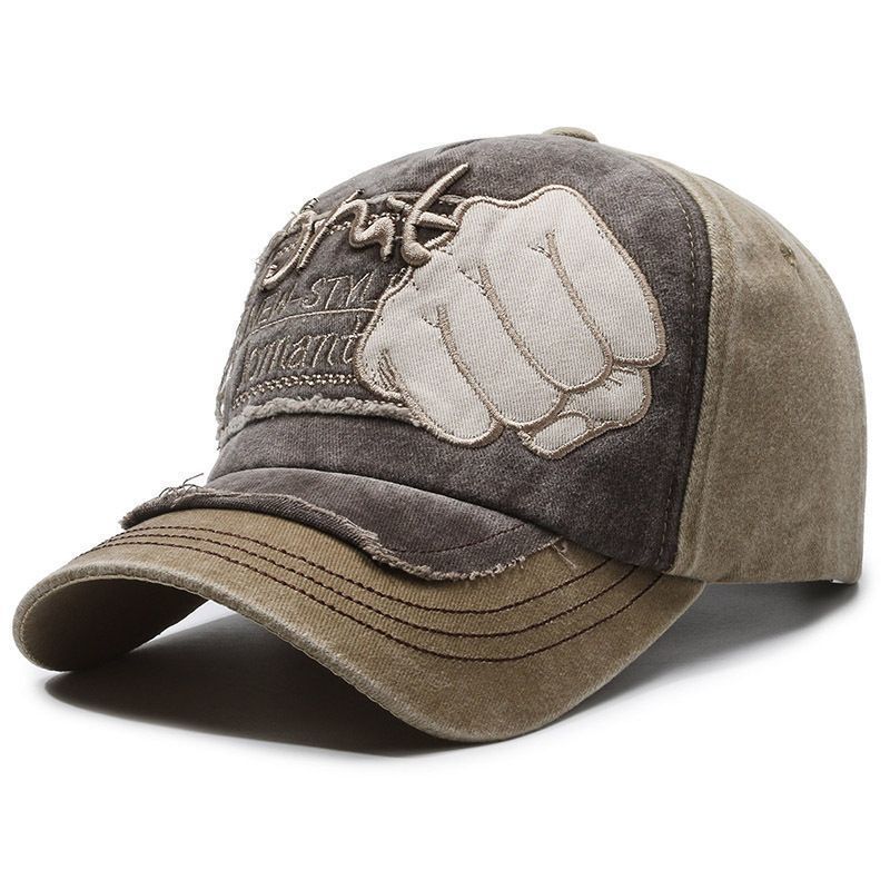 学生男女复古棒球帽水洗牛仔做旧拳头鸭舌帽韩版潮遮阳帽Retro baseball cap for students, washed denim with a distressed finish.ks1