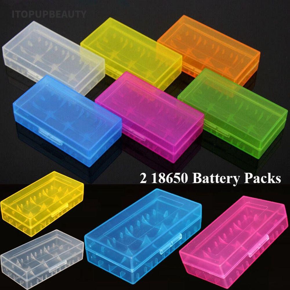 ITOPUPBEAUTY Battery , กล่องพลาสติก 4 AA AA 18650, กล่องแบตเตอรี่ Coloful แบบพกพากันลื่น 18350 ที่ใส