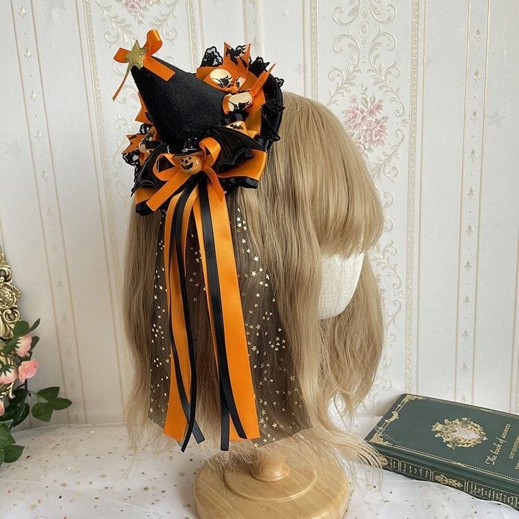 Lolita Halloween Accessories กิ๊บติดผมสีฟักทอง lolita Orange#洛丽塔万圣节配饰南瓜色发夹lolita橙