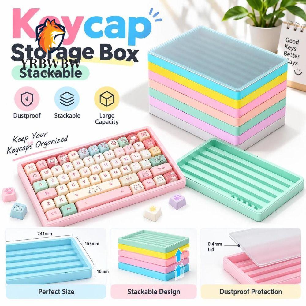 YRBWBW กล่องเก็บปุ่มกด, ฝาปิดโปร่งใส Stackable Keyboard Keycap, กันฝุ่นตัวเลือกหลากสี Slotted Tray K