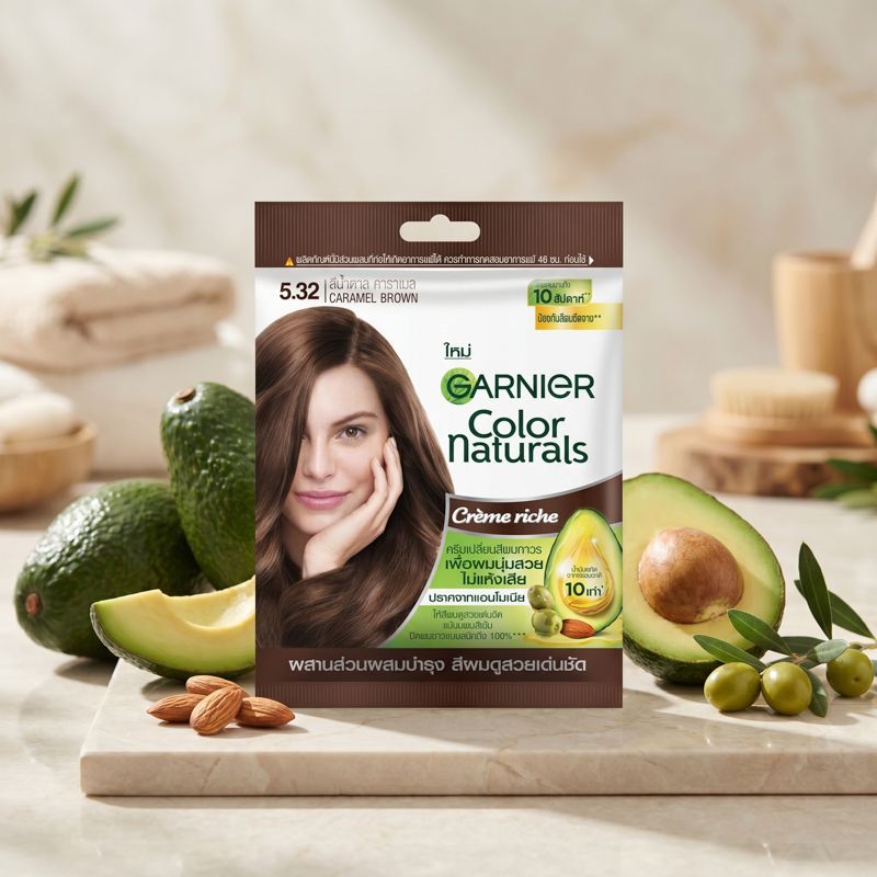 การ์นิเย่ครีมเปลี่ยนสีผมแนทเชอรัลส์สีน้ำตาลคาราเมล Garnier Naturals Caramel Brown Hair Color