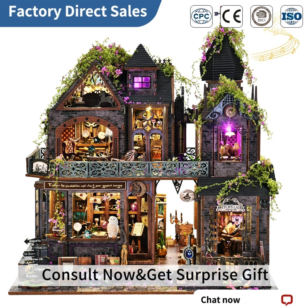 Magic Academy Book Nook Kit 3D ปริศนาไม้ DIY Miniature House พร้อมไฟ LED แฟนตาซี Library ชั้นวางหนัง