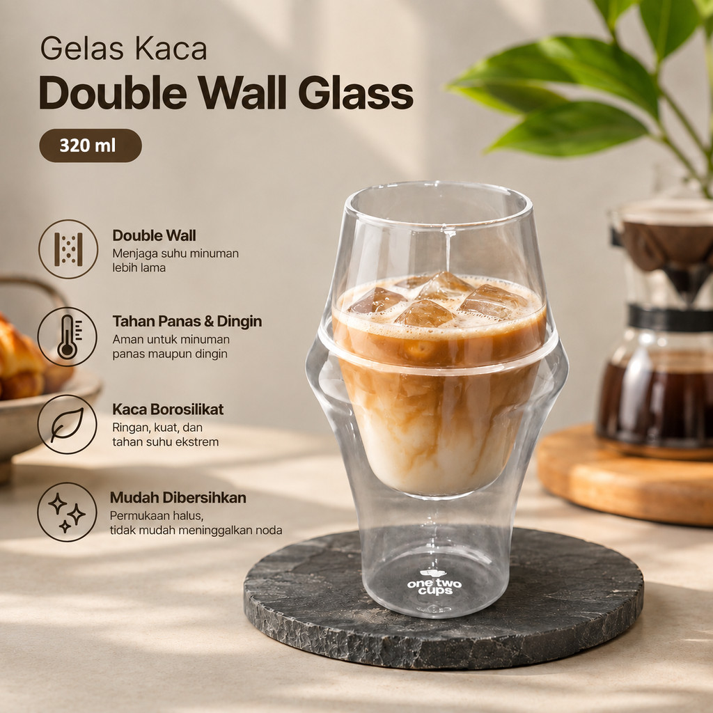 One Two Cups Aesthetic Coffee Glass Double Wall Glass 320ml - SN550