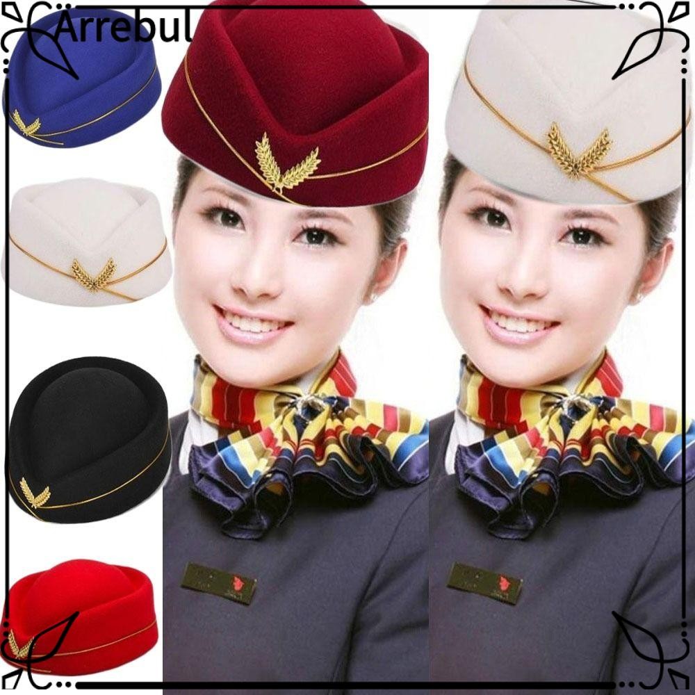 AREBUL Air Hostess หมวกทํางานหมวกเครื่องแต่งกายอุปกรณ์เสริมหมวกเบเร่ต์คุณภาพสูง