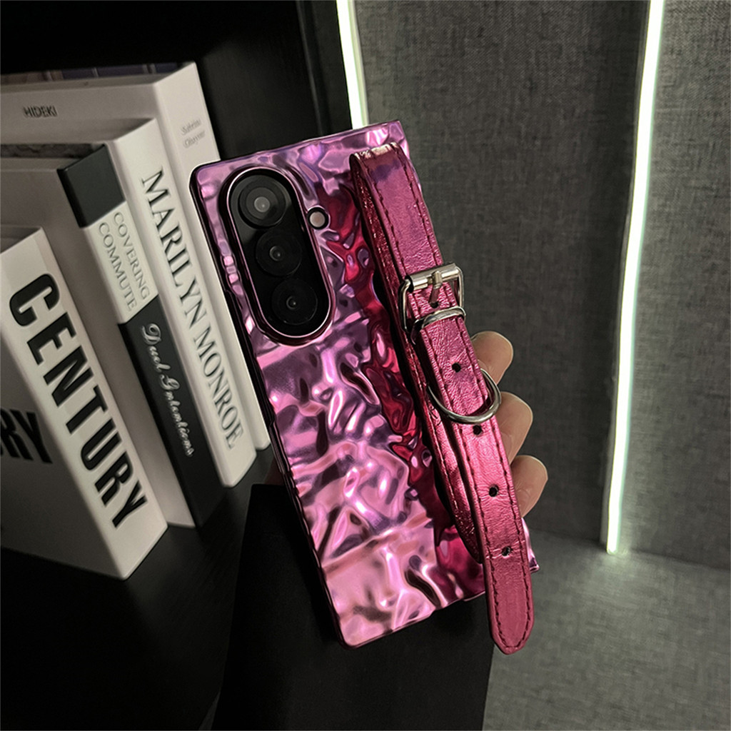 SAMSUNG LUKEN Insหรูหราเกาหลีชุบย่นรูปแบบRose Redกรณีปรับสายรัดข้อมือสําหรับSamsung Galaxy Zพับ 7 Zพ
