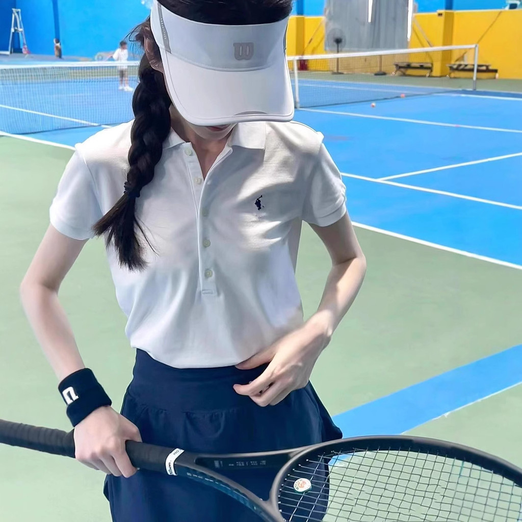 Ralph Lauren Ralph Five Button เสื้อโปโลผู้หญิง War Horse เย็บปักถักร้อยแขนสั้น All-Match Lapel T-