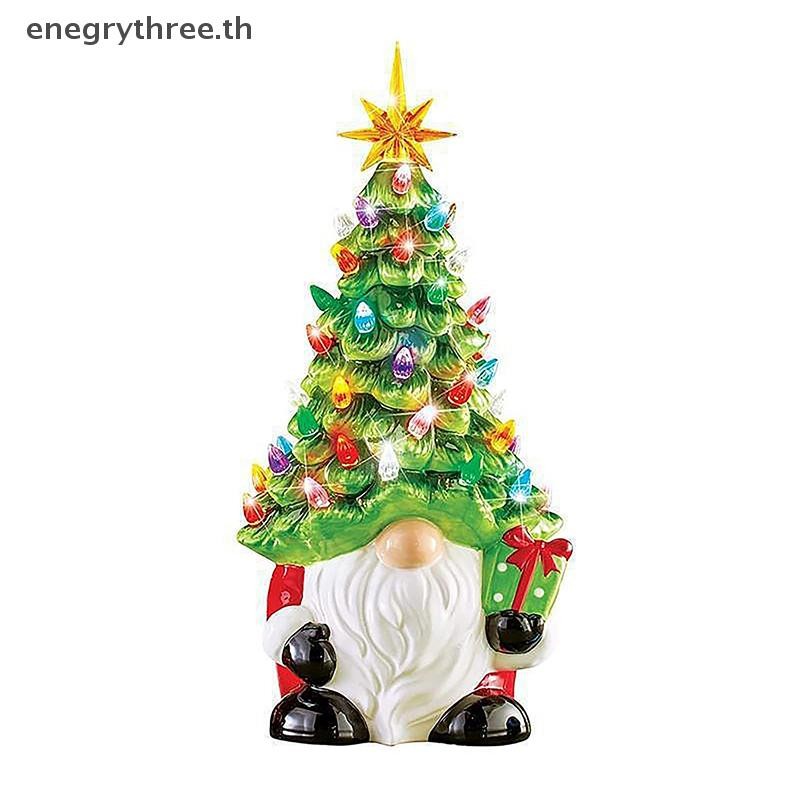 TH & Fashion Light Up Gnomes Christmas Decorative 8" Gnome Christmas Tree พร้อมไฟหลากสี Small Pre-li