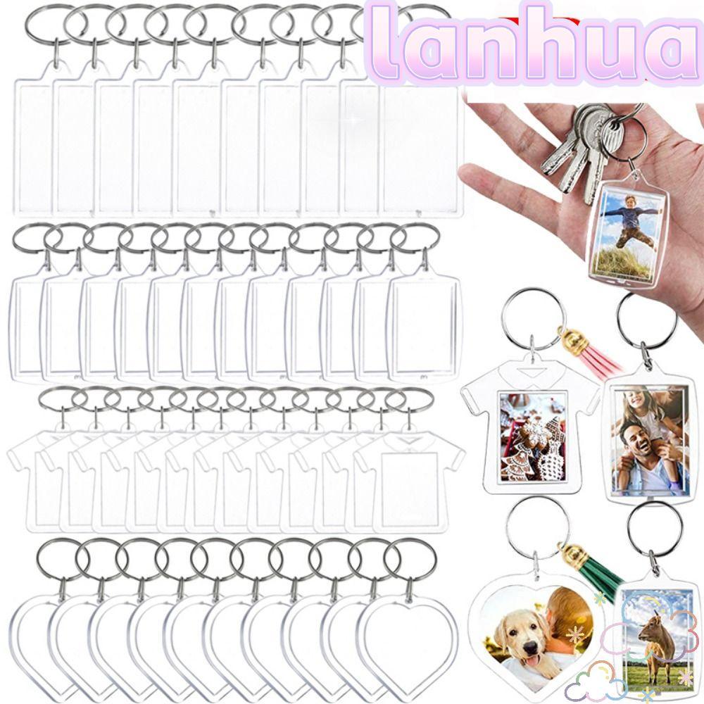 LANHUA 5 ชิ้นกรอบรูปพวงกุญแจ,จี้พู่ Snap-In Custom ใส่ Photo Blank พวงกุญแจ, อะคริลิคโปร่งใสภาพพวงกุ