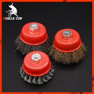 MUSCLE COW แปรงลวดถ้วย 3 นิ้ว (M10) สำหรับเครื่องเจียร์ 4 นิ้ว เหมาะสำหรับขัดลอกสี ขัดสนิม ขัดเงา และทำความสะอาดโลหะ