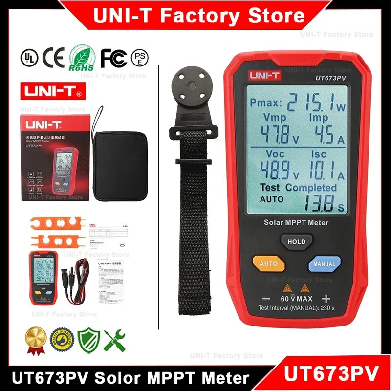 UNI-T UT673PV พลังงานแสงอาทิตย์ MPPT Meter พลังงานแสงอาทิตย์ตัวติดตามแผงเครื่องทดสอบสูงสุด Pmax Vmp Lmp Voc Lsc PV มัลติมิเตอร์