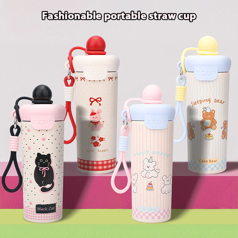 กระบอกน้ำเก็บความเย็น 600มล ขวดน้ำแก้วเก็บความเย็น316ถ้วยสแตนเลส พร้อมเชือกยกถ้วยสูญญากาศความจุสูง T01310