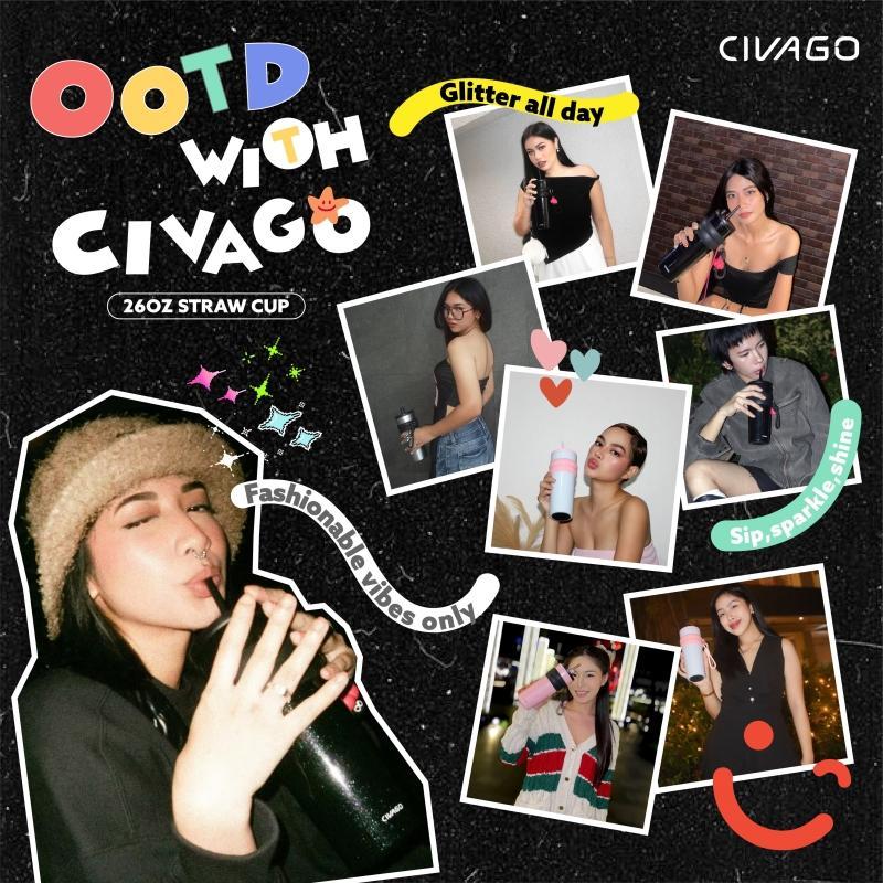 CIVAGO（26oz） แก้วกาแฟสแตนเลสซับเซรามิกพร้อมฝาปิดขวดสูญญากาศสามารถเก็บความร้อนและความเย็น