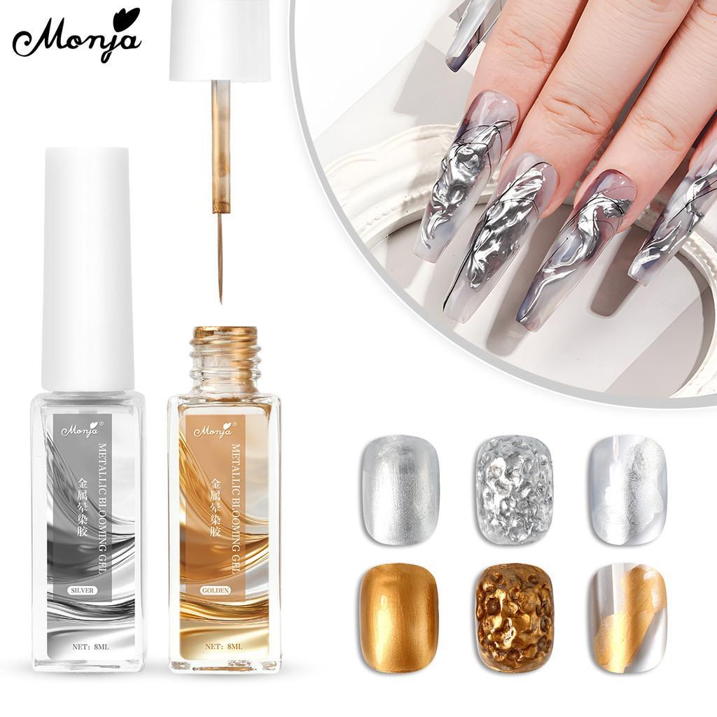 Monja 8 ml/ขวดเล็บ Blooming UV เจลภาษาโปลิชคําวาด Blossom โลหะเงินทอง Halo Dye Lacquer gold silver