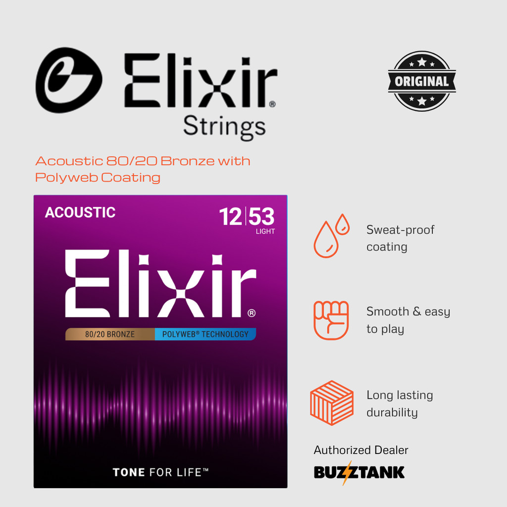 สายกีต้าร์โปร่ง Elixir POLYWEB 80/20 สีบรอนซ์